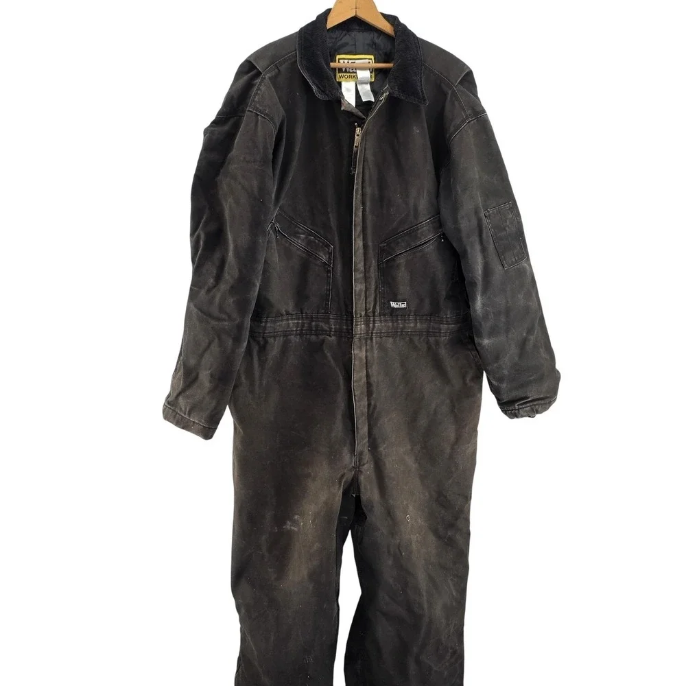 Walls Workwear Coveralls Mens 2XL Black Insulated Quilted Duck Canvas Zipped Leg